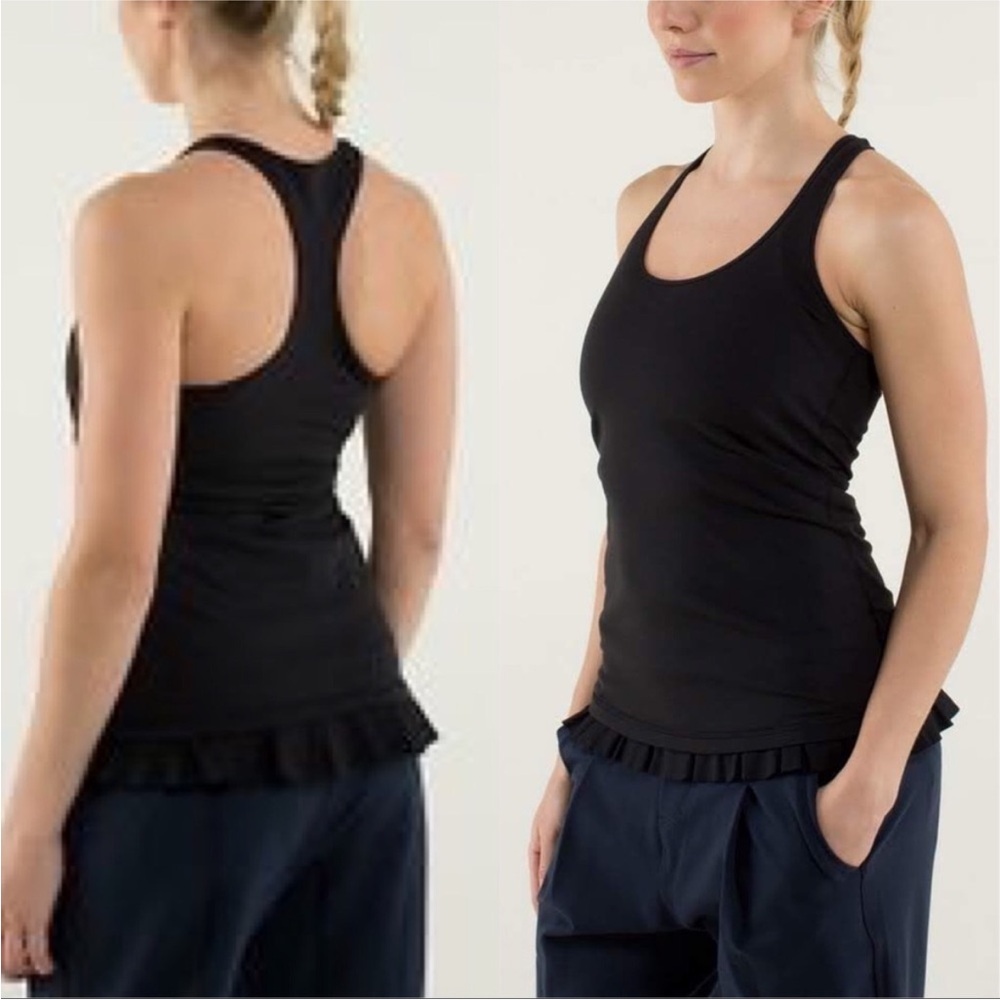 lululemon athletica Black Cool Racerback Tank with Ruffle Hem size 4